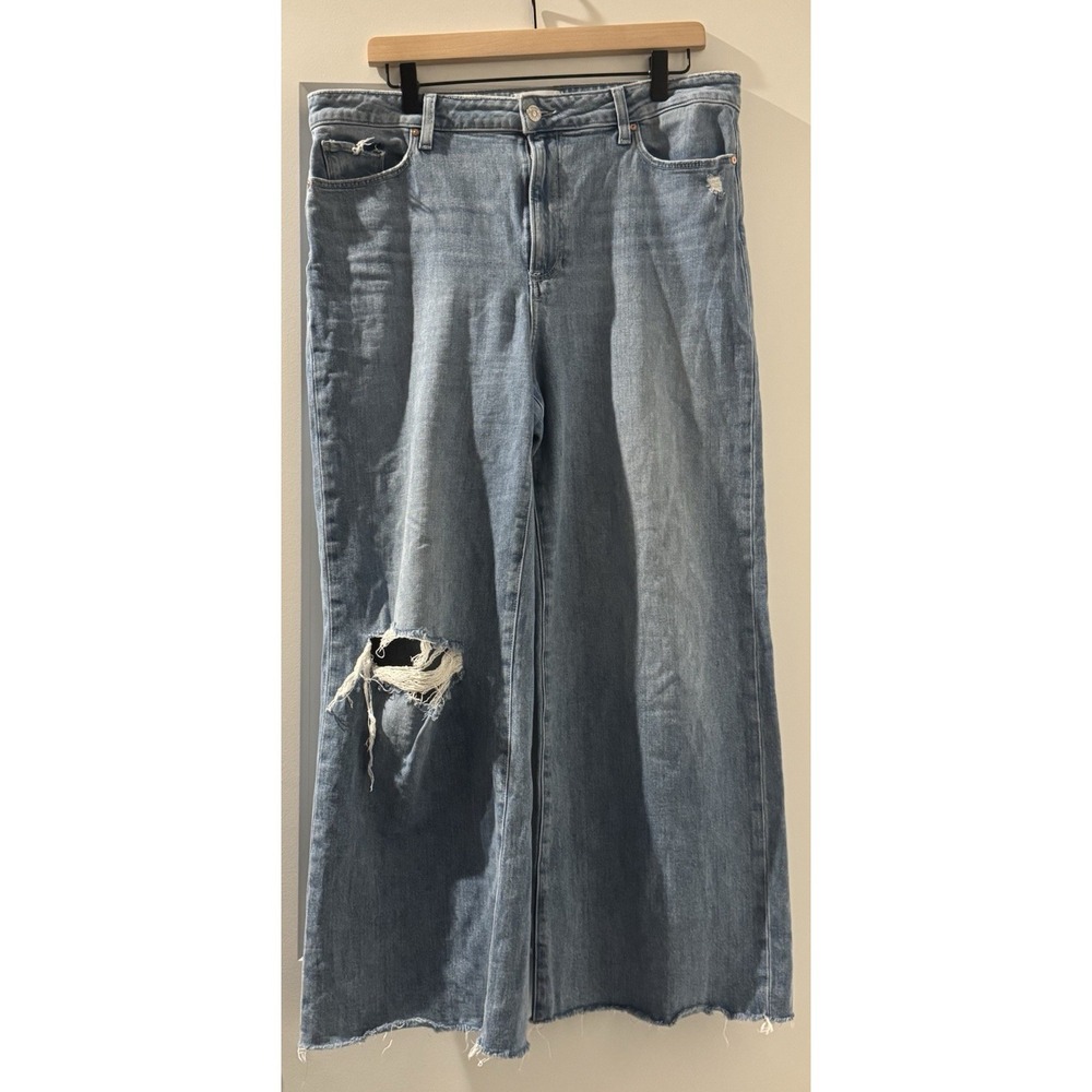 Paige Anessa Wide Leg Jeans Women's 32 Light Wash Distressed Raw Hem High Rise